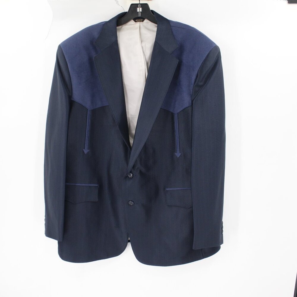 Vintage Pagano west sport coat Mens 48R western rodeo faux suede yoke blue